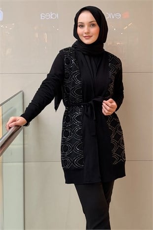 Ghisa Pul Payet Güpür Detaylı Triko Hırka