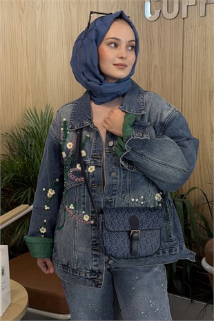 Ghisa Boncuk İşlemeli Kot Ceket