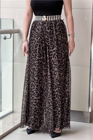 Mianotte Leopar Astarlı Şifon Pantolon