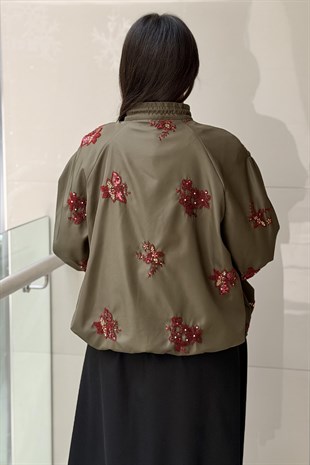 Ghisa Çiçek Boncuk İşlemeli Yaka İp Detaylı Ceket