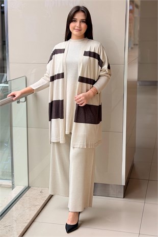 Ghisa Sim Merserize İpli Tunik Yelek Pantolon 3lü Set Takım