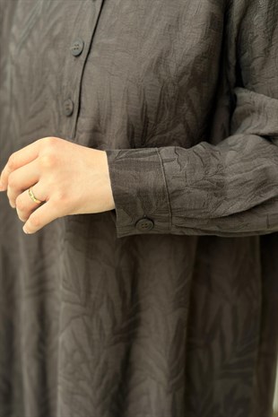 Nurcan Çetin Kendinden Yaprak Desenli Tunik Pantolon Takım