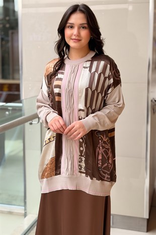Ghisa Triko Detaylı Desenli Saten Tunik