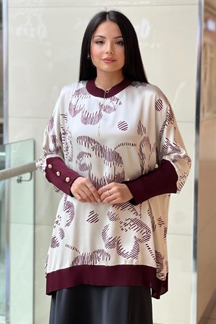 Ghisa Zincir Desen Kolları Düğmeli Trikolu Tunik