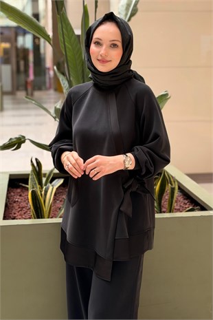 Nuss Kapaklı Çapraz Bağlı Tunik Pantolon Takım