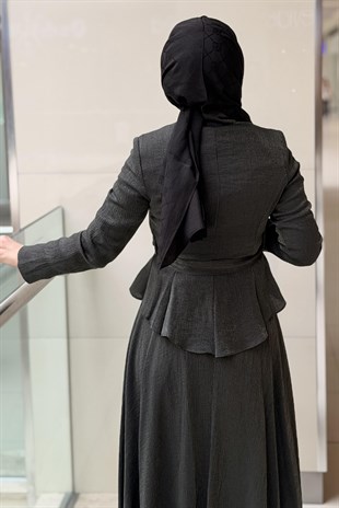 Matex Kabartma Çiçek İşlemeli Ceket Etek Takım