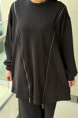 Nurcan Çetin Fermuar Detaylı Tunik Pantolon Takım