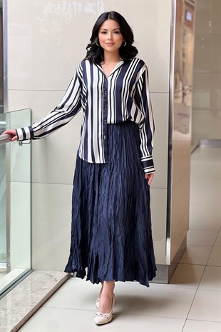 On Fashion Saten Çizgili Gömlek