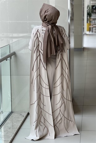 White Corner El İşi Taş İşlemeli Kaftan Abiye