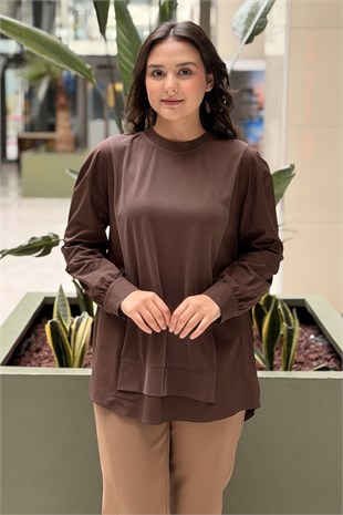 Tığ Triko Kumaş Mix Büzgülü Tunik