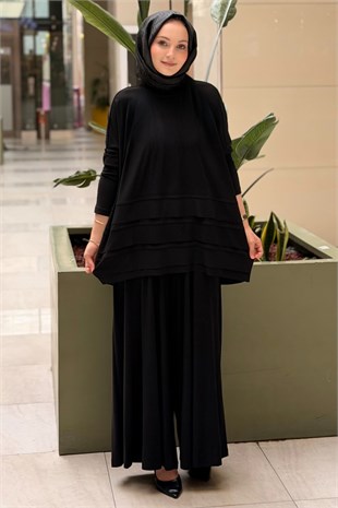Nurcan Çetin Kat Kat Desenli Tunik Pantolon Takım