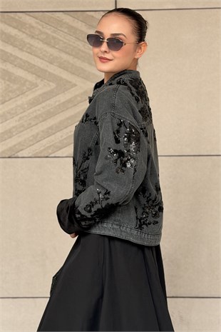 Mahal Pul Payet İşlemeli Astarlı Denim Ceket