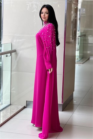 White Corner Pelerini İnci İşlemeli Abiye