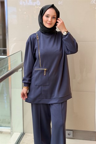 Nuss Fermuar Detaylı Tunik Pantolon Takım