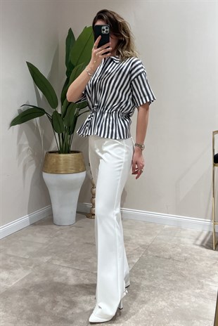 On Fashion Beli Bağcıklı Fermuarlı Gömlek
