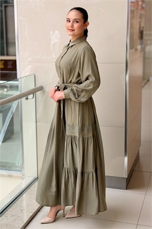 Nurcan Çetin Nakış Detaylı Kuşaklı Cotton Elbise