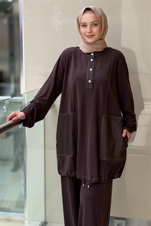 Nurcan Çetin Spor Dikiş Kolları Apoletli Kumaş Mix Tunik Pantolon Takım