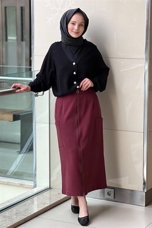 Sentez Cep Detaylı Fermuarlı Etek