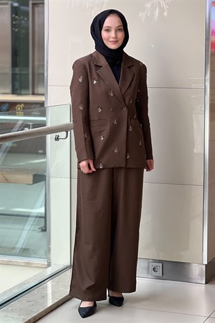 Ghisa Çiçek Desenli Pul İşlemeli Ceket Pantolon Takım