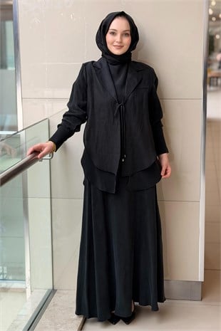Missdalida Bağlama Detaylı Keten Ceket Elbise İkili Takım