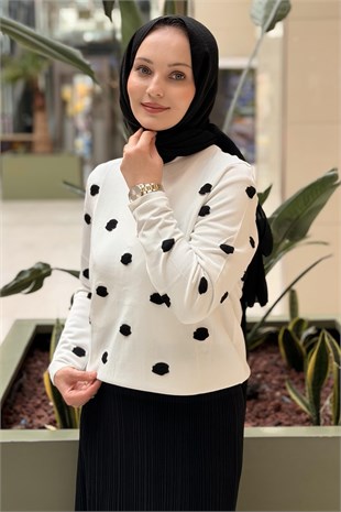 Ghisa Kabartma Mini Çiçek Desenli Merserize Tunik