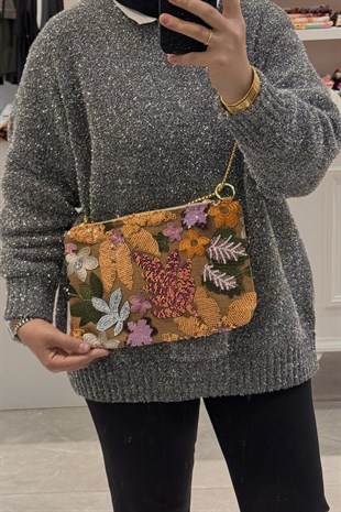 Mahal Bags Nakış İşlemeli Zincir Askılı Portföy Çanta