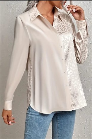 Mahal Casual Leopar Parçalı Saten Gömlek