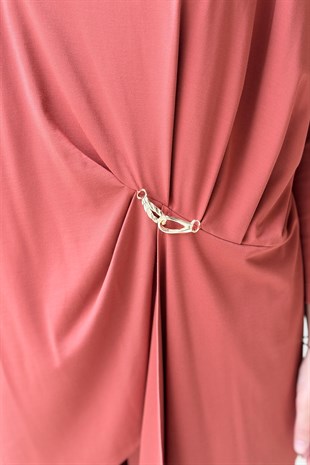 Tığ Triko Asimetrik Drapeli Tunik Pantolon Takım