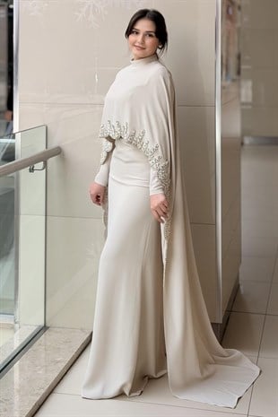 Fashion Night Taş İşlemeli İçli Dışlı Senti Krep Abiye