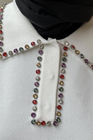 Ghisa Gömlek Yaka Yakaları Renkli Taşlı Triko Tunik