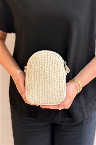 Mahal Bags Örgü Dokulu Çift Fermuarlı Çapraz Çanta