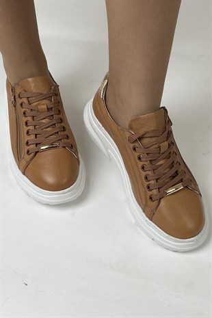Majensia Yanı Fermuarlı Hakiki Deri Sneaker Ayakkabı