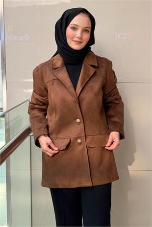 Ghisa Kruvaze Yaka Gold Düğmeli Nubuk Ceket