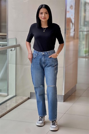 İpekyol Eskitme Efektli Wide Leg Fit Jean Pantolon