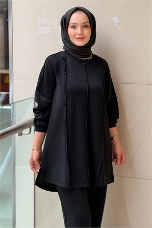 Fuat Gürşen Biye Detaylı kristal Taş İşlemeli Tunik Pantolon