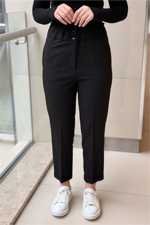 Sentez Beli Lastikli İnce Duble Paça Pantolon
