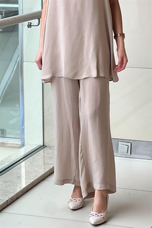 Missdalida Beli Lastikli Bol Paça Cupro Pantolon