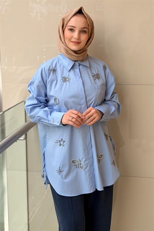 Ghisa Boncuk İşlemeli Cep Detaylı Gömlek