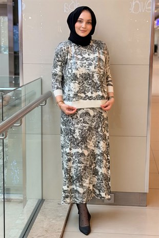 Ghisa Payet Detaylı Ağaç Desenli Tunik Etek Takım