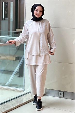 Ghisa Mix Kumaş Parça Desenli Tunik Pantolon Takım