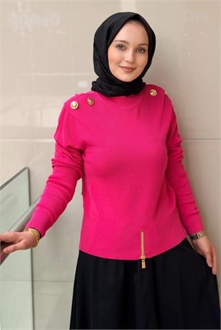 Ghisa Omuzları Düğme Detaylı Triko Tunik
