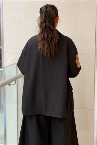 Ghisa Kabartma Çiçek Nakışlı Ceket Pantolon Takım