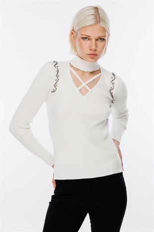 On Fashion Çapraz Dikiş Yaka Kazak