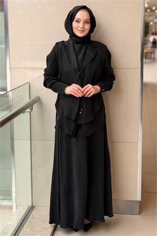 Missdalida Bağlama Detaylı Keten Ceket Elbise İkili Takım