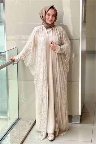 White Corner Taş İşlemeli Tül Abaya