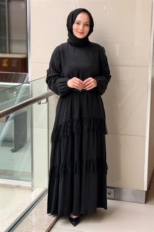 Nurcan Çetin Dantel Fırfırlı Cupra Elbise