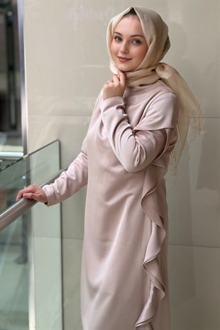 Matex Yanı Fırfır Detaylı Abiye Elbise