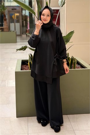 Nuss Kapaklı Çapraz Bağlı Tunik Pantolon Takım