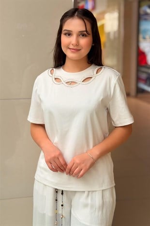 İpekyol Strass Taş İşlemeli Cutout Tişört