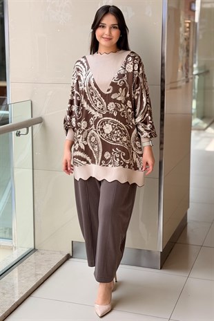 Ghisa Şal Desenli Triko Kombinli Tunik